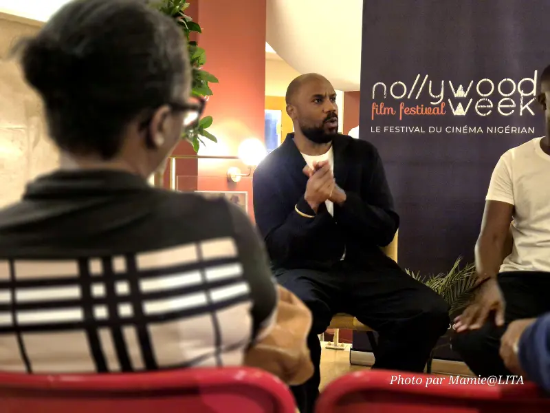 Christian Dzellat-Nkoussou, fondateur de Nofi, présente le teaser de son premier long-métrage lors du lancement officiel de Nofi Studio à la NollywoodWeek 2026 au cinéma L'Arlequin à Paris.