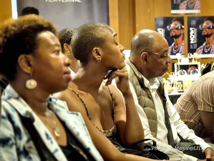 Adjani Salmon, acteur et réalisateur de Dreaming Whilst Black, prend la parole lors de la NollywoodWeek 2026 au cinéma L'Arlequin à Paris, devant un public de la diaspora africaine.